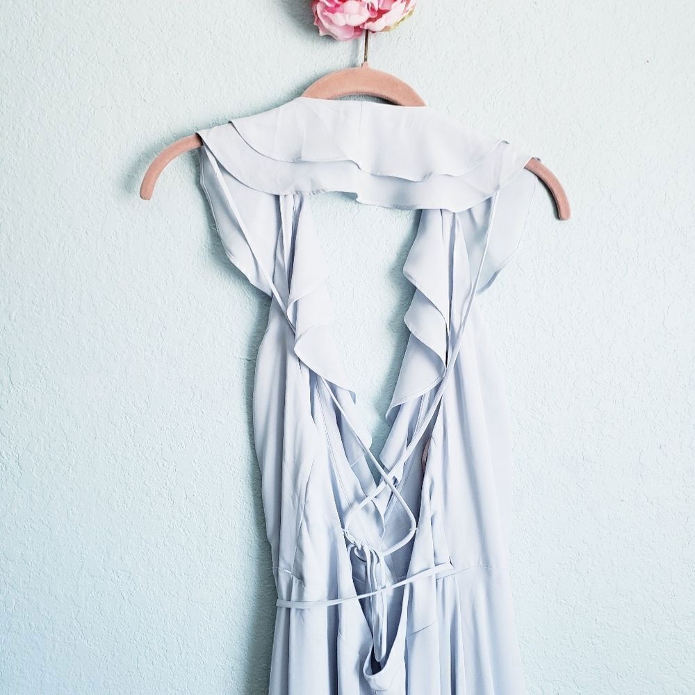 Wayf The Riley Lace-Up Back Wrap Evening Dress in Ocean Mist - Picture 6 of 9